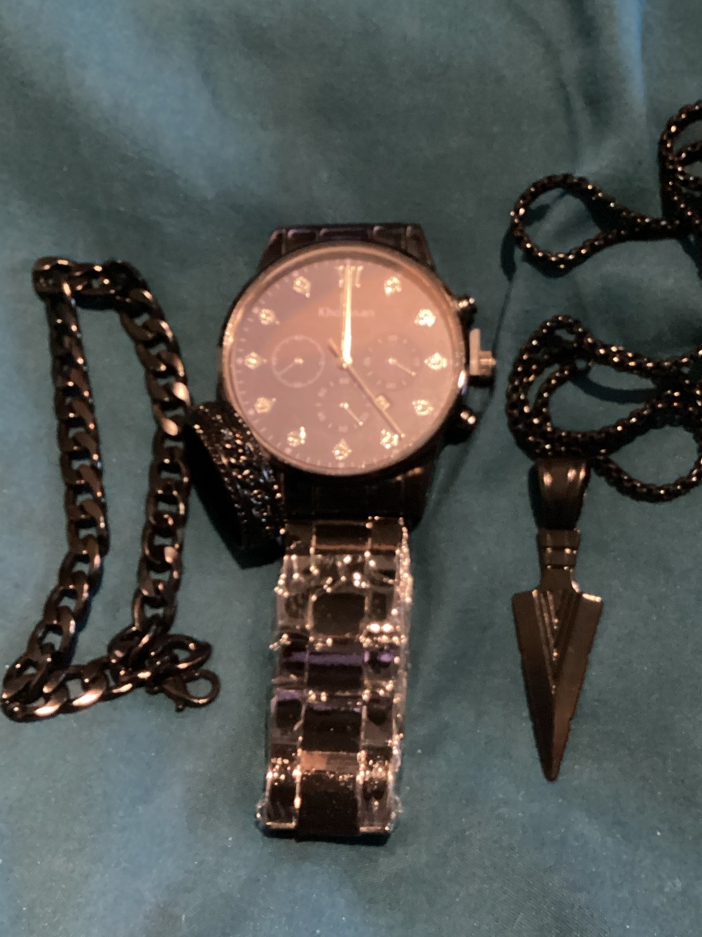 Men's Black Stainless Steel Chronograph Watch with Black Accessories